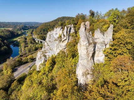Aerial view of the remains of the walls of the medieval castle ruins of Neugutenstein