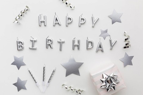 Silver decorations happy birthday message