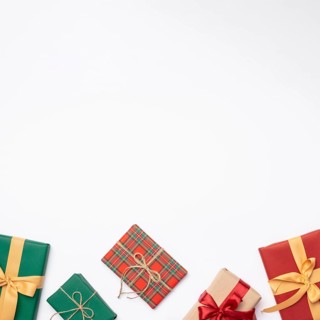Flat lay christmas gifts white background with copy space