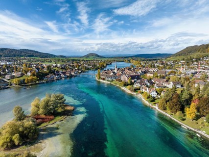 Aerial view of the Werd island group in the westernmost part of Lake Constance