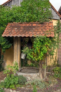 Old draw well in a garden