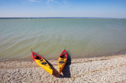 Two canoes on the beach at the seaside resort of Illmitz