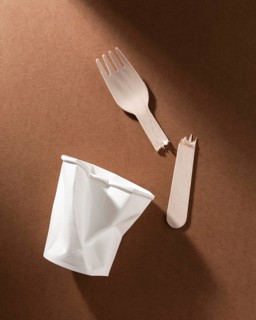 Broken bio cardboard forks crushed cup