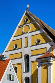 Pointed gable of the Jesuit Church of the Annunciation of the Virgin Mary