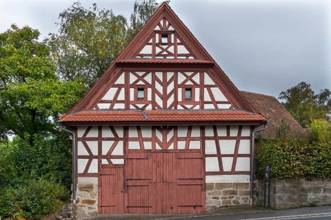 Historic half-timbered barn from 1835