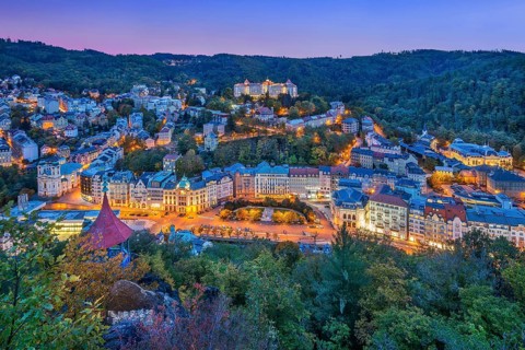 Panorama of the historic centre at dusk