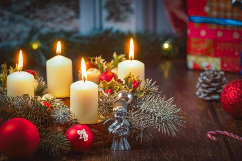 Advent wreath in front of window