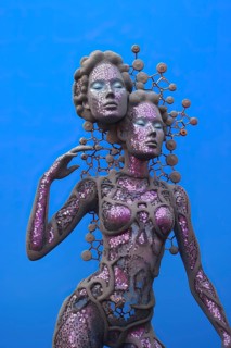 Surrealist red bionic metallic creatures