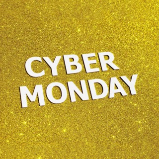 Flat lay golden glitter cyber monday