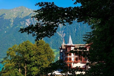 The Historical Grandhotel Giessbach on the Mountain Side in Bern Canton
