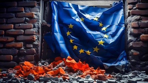 A flag symbolising the disintegration of the European Union