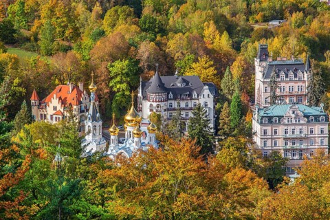 View of the town with the Russian Church in autumn