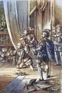 William Shakespeare as an actor in chains on stage