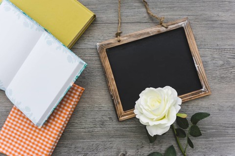 Great composition with slate books decorative flower