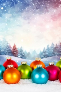 Christmas card for Christmas with colourful Christmas baubles and forest in the background Card and text free space Copyspace decoration winter in Stuttgart