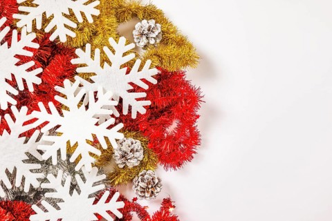 Tinsel garlands with snowflakes