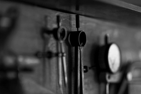 Tool set of expert violinmaker luthier artisan workshop in Cremona