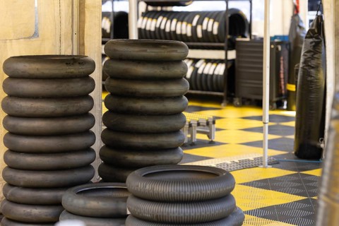 A Tower of Tires on a Chessboard Patterned Ground