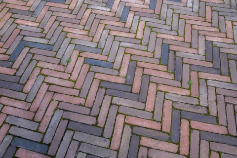Clinker paving in herringbone pattern
