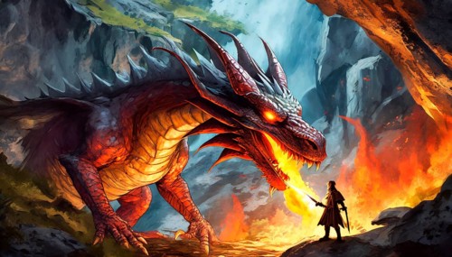A fire-breathing dragon threatens a knight
