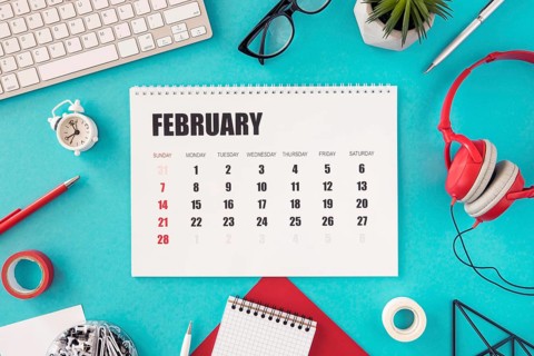 Flat lay calendar headphones