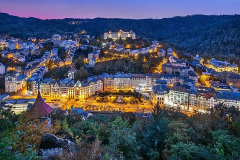Panorama of the historic centre at dusk