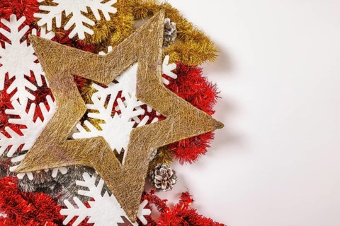 Tinsel garlands with snowflakes and star