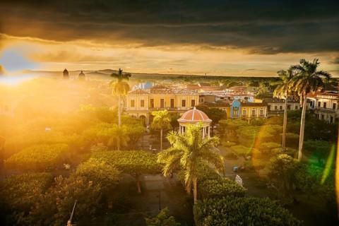Beautiful view of central park of Granada from the viewpoint. Tourist places in Granada