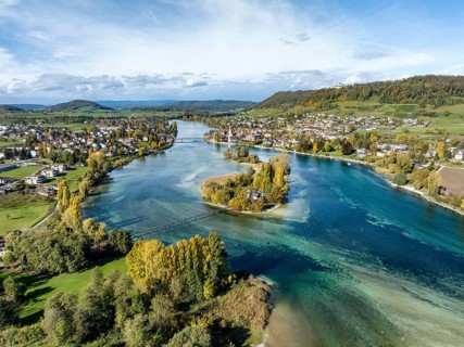 Aerial view of the Werd island group in the westernmost part of Lake Constance