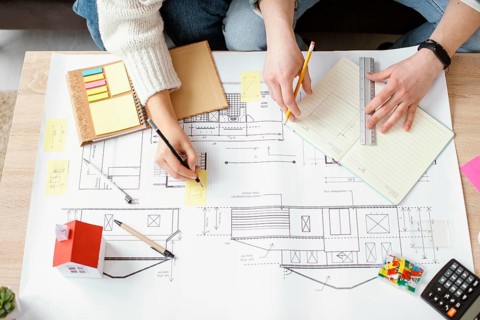 Close up hand drawing house plan