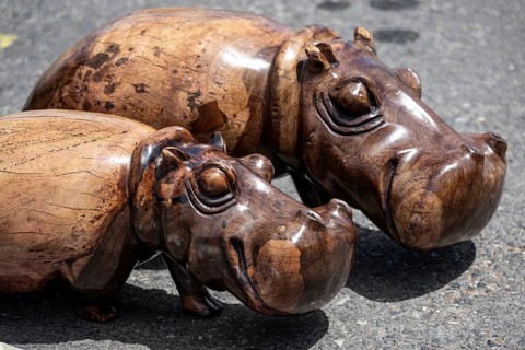 Wooden figures of a hippo