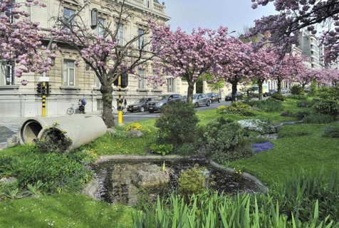 Concrete drainpipes in wide median strip