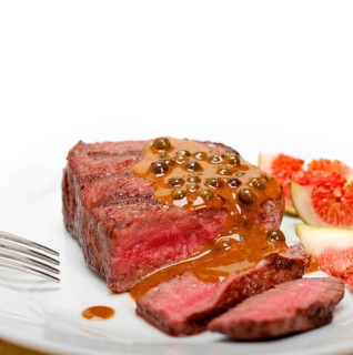 Beef filet mignon with green peppercorn creamy sauce ou poivre vert