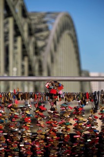 Detail of an extremely large number of love locks as a sign of loyalty on the Hohenzollern Bridge