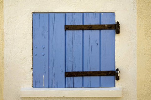 Blue wooden sunblinds