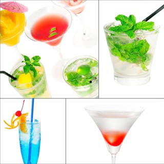 Selection of cocktails drinks collage composition nested on a square frame