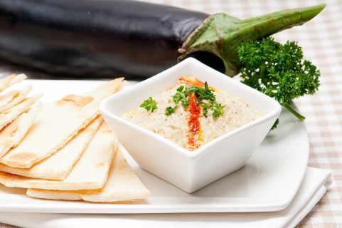 Fresh traditional moutabal baba ghanoush eggplant dip