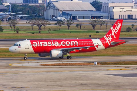 A Thai AirAsia Airbus A320 aircraft with the registration HS-ABA at Bangkok Don Mueang Airport