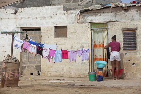 Laundry day in the fishing village Palmeira on the island of Sal