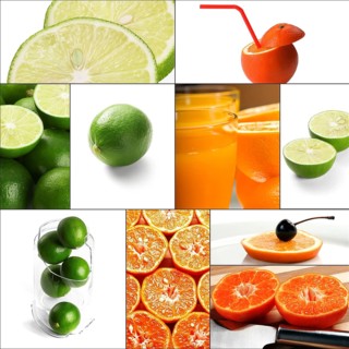 Fresh citrus fruits collage composition nested on a square frame