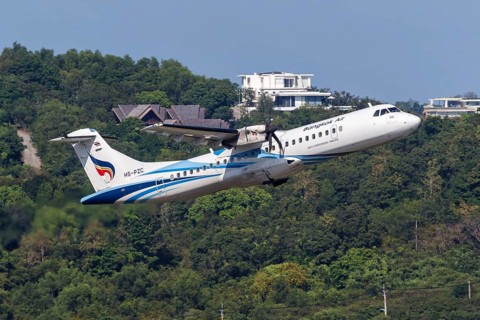 A Bangkok Air ATR 72-600 aircraft with the registration HS-PZC at Koh Samui Airport