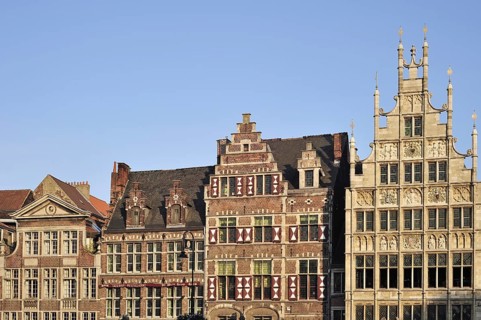 Historical step-gabled houses at the Graslei