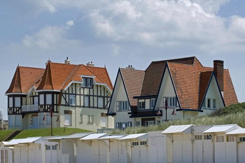 Beach huts and houses in Belle Epoque style of the consession at seaside resort De Haan