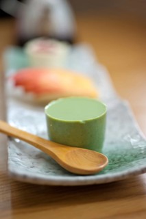 Japanese style green tea pudding mousse dessert cake