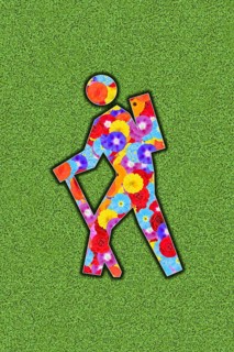 Pictogram of a hiker with rucksack and walking stick