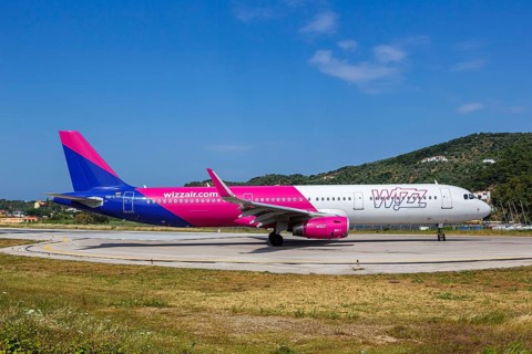 A Wizzair Airbus A321 aircraft with the registration HA-LTF at Skiathos Airport