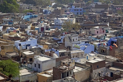 View over houses of the village Barsana