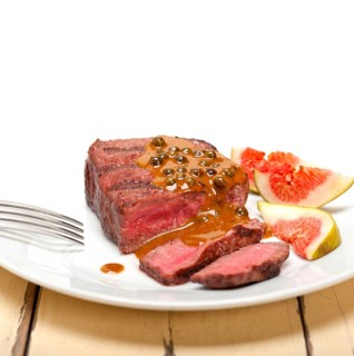 Beef filet mignon with green peppercorn creamy sauce ou poivre vert