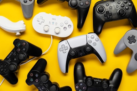 Different generations of Playstation and Nintendo game controllers