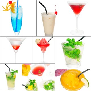 Selection of cocktails drinks collage composition nested on a square frame
